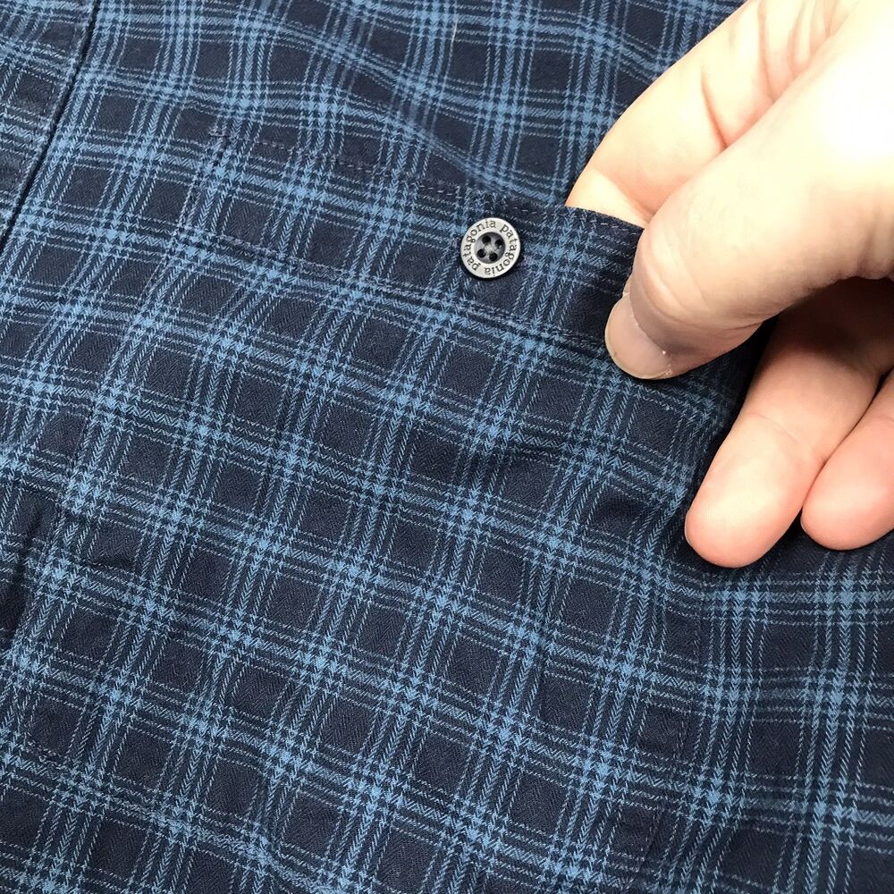 PATAGONIA Fjord Flannel Shirt Men L Blue Plaid GORP Organic Cotton Preppy - Picture 5 of 13